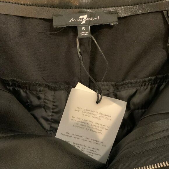 7 For All Mankind Black Vegan Faux Leather Belted Wide Leg Pants Small New - Picture 8 of 13